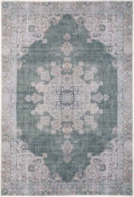 Kukoon Green Distressed Flatwoven Living Room and Hallway Area Rug Runner, W/D: 60 x 240 cm