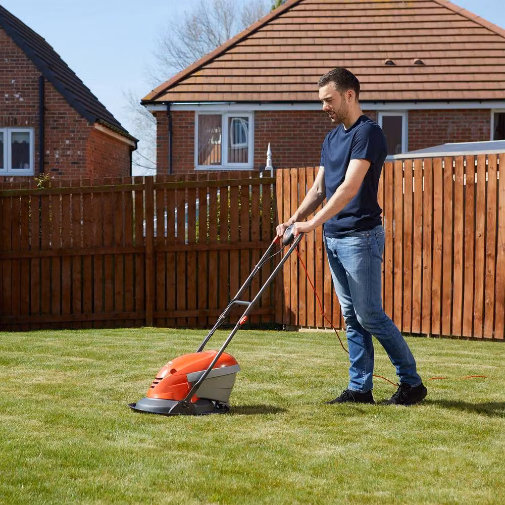 Flymo Hover Vac 250 Electric Hover Collect Lawn Mower in Orange and Grey with 25cm Cutting Width and 15L Collection Bag – 5