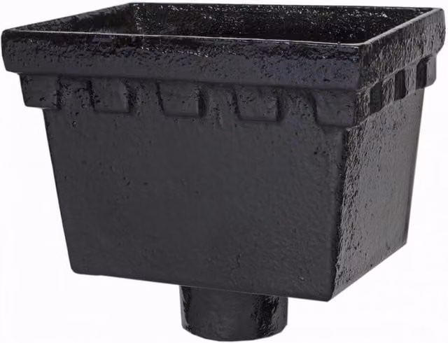 Hargreaves Premier Cast Iron Rectangular Hopper Head Castellated Outlet, 225mm for 65mm Downpipe, Black