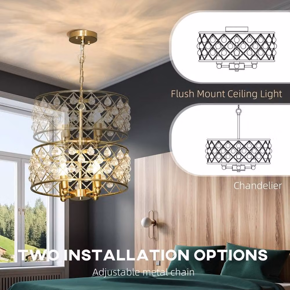 NESTLUNE Adjustable Gold and Brass Crystal Ceiling Light – 2