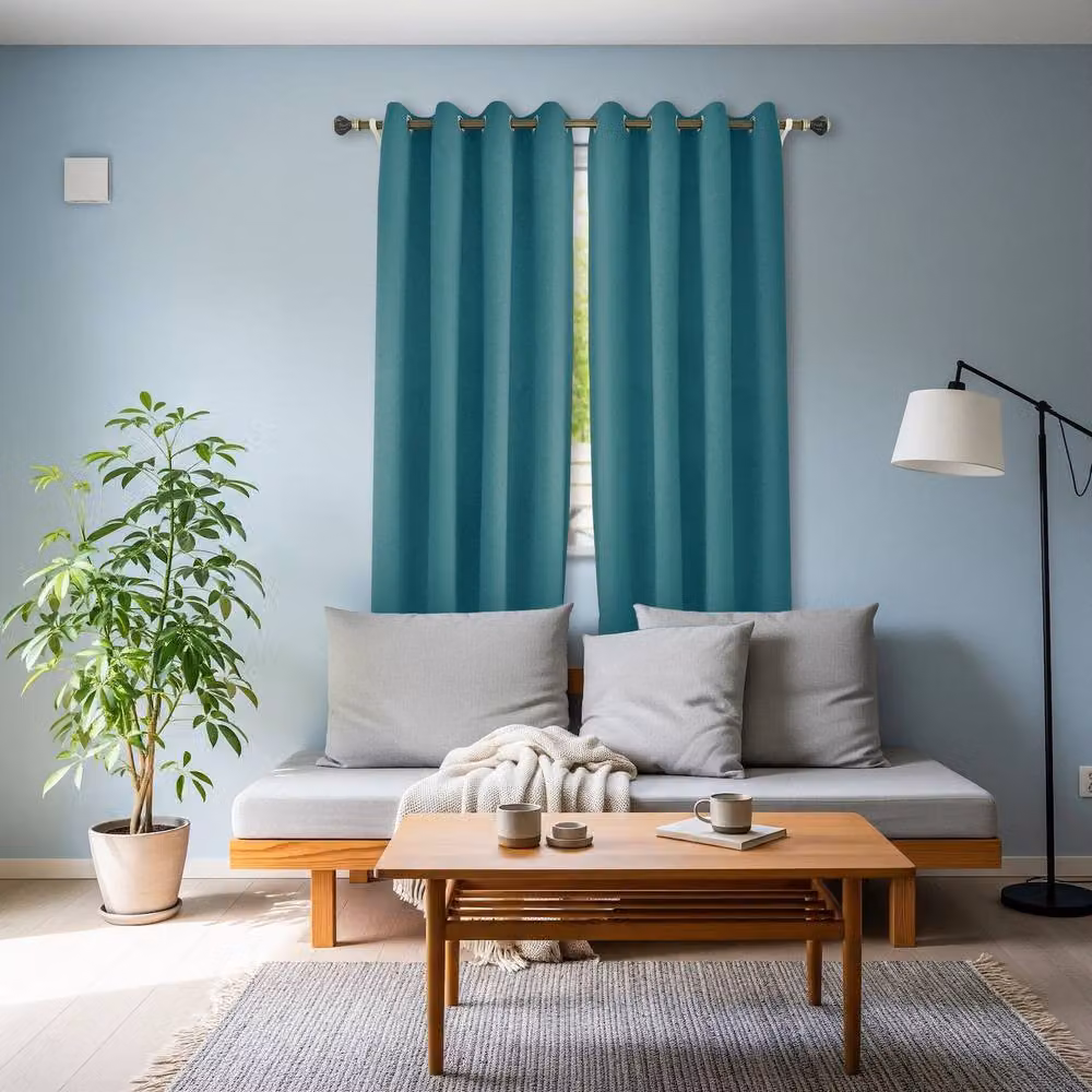 Happy Homewares Modern Textured Linen Fabric Blackout Eyelet Curtains, 2 Panels, Petrol, Width: 120 cm, Drop: 160 cm – 4