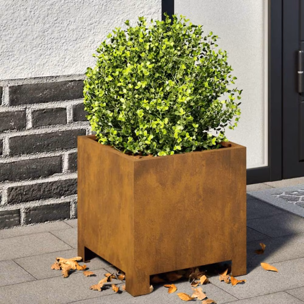 Berkfield Home Garden Corten Steel Planter Tubs, 2 Pack, Brown, W/D/H: 30 x 30 x 30 cm – 1