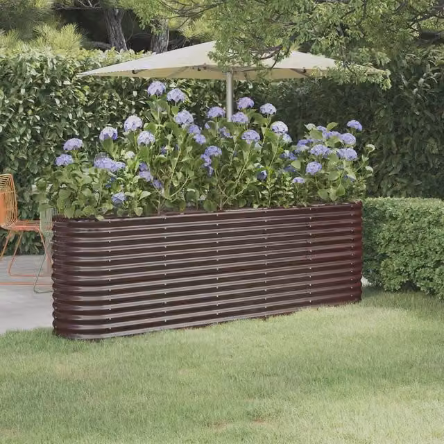 Berkfield Home Garden Powder-coated Steel Raised Bed in Brown, W/D/H: 224 x 40 x 68 cm – 1