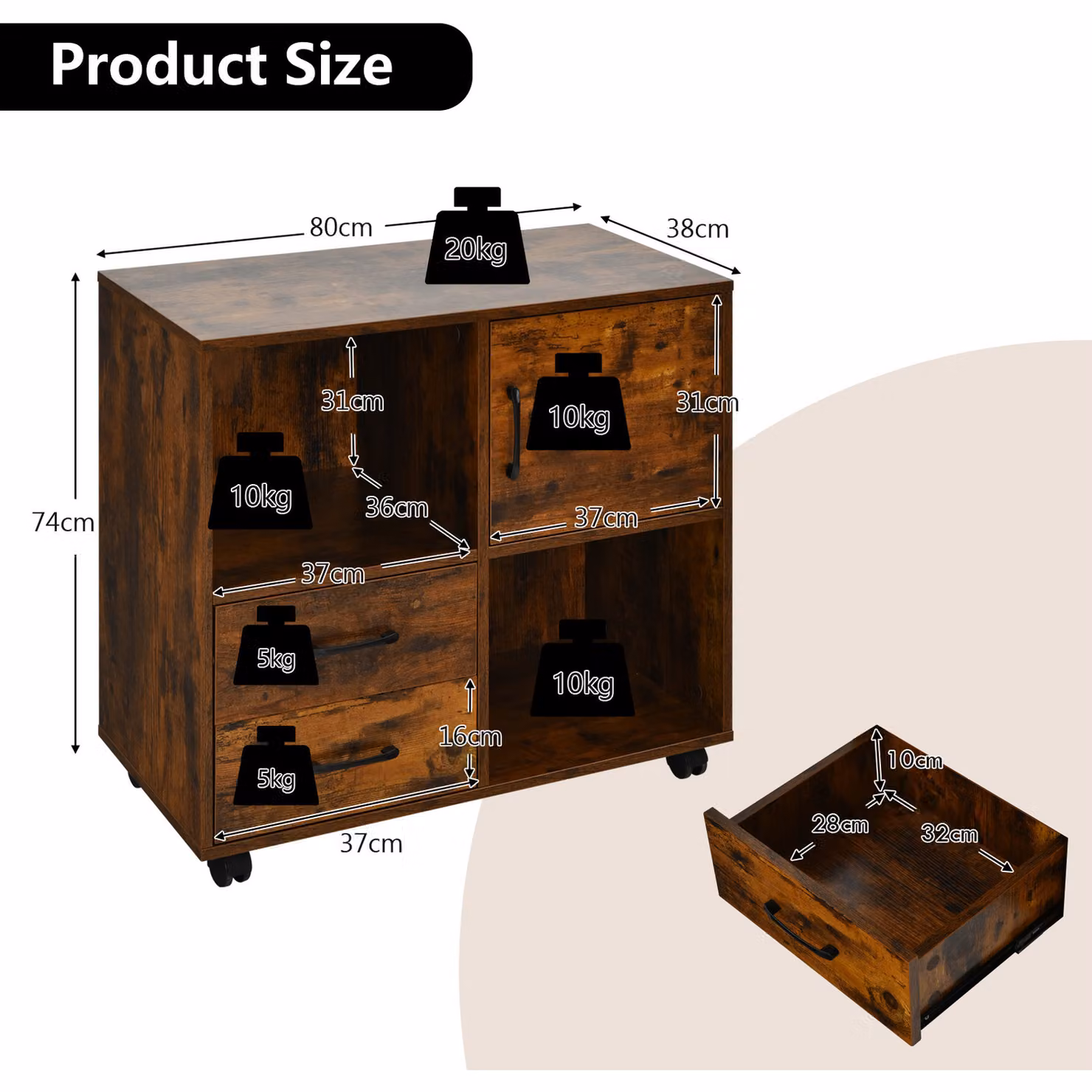Costway Mobile File Cabinet and Rolling Printer Stand in Brown – 2