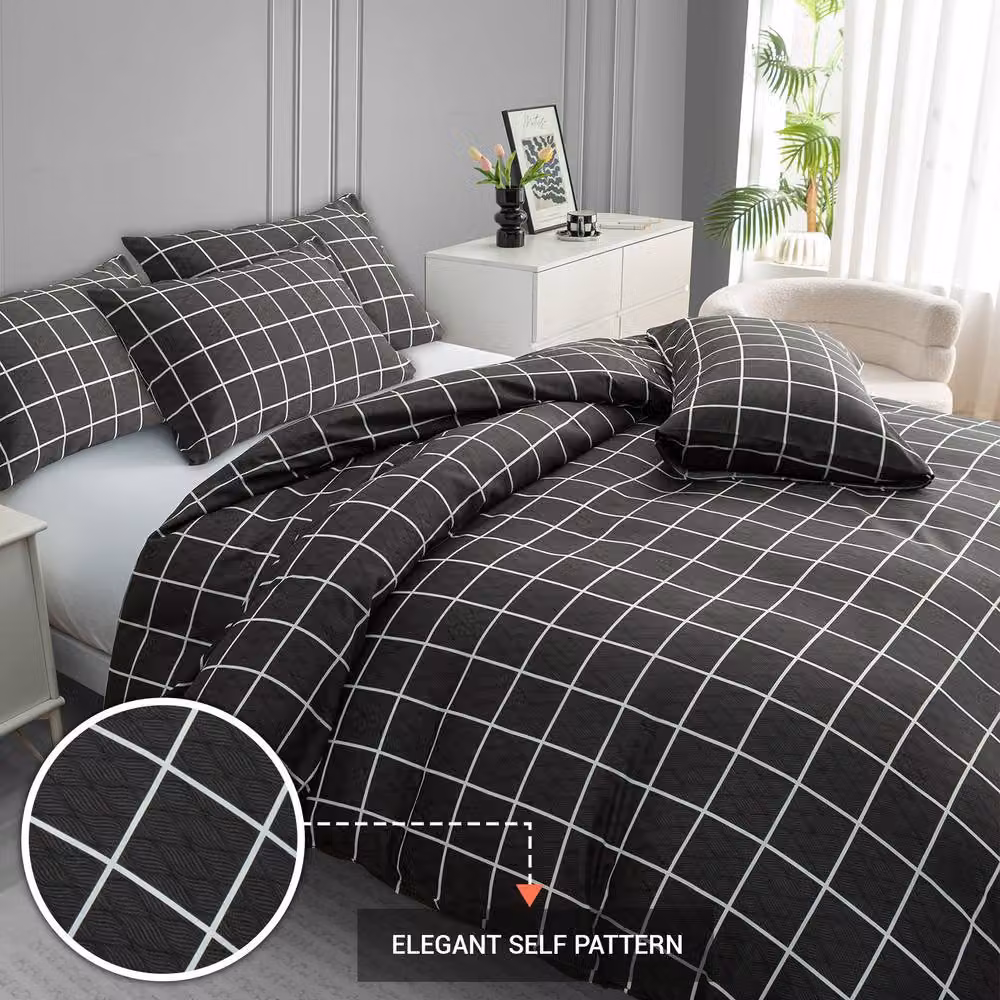 Grace Brushed Microfibre Duvet Cover Set with Matching Pillowcases in Black, Size: 200 x 200 cm – 3