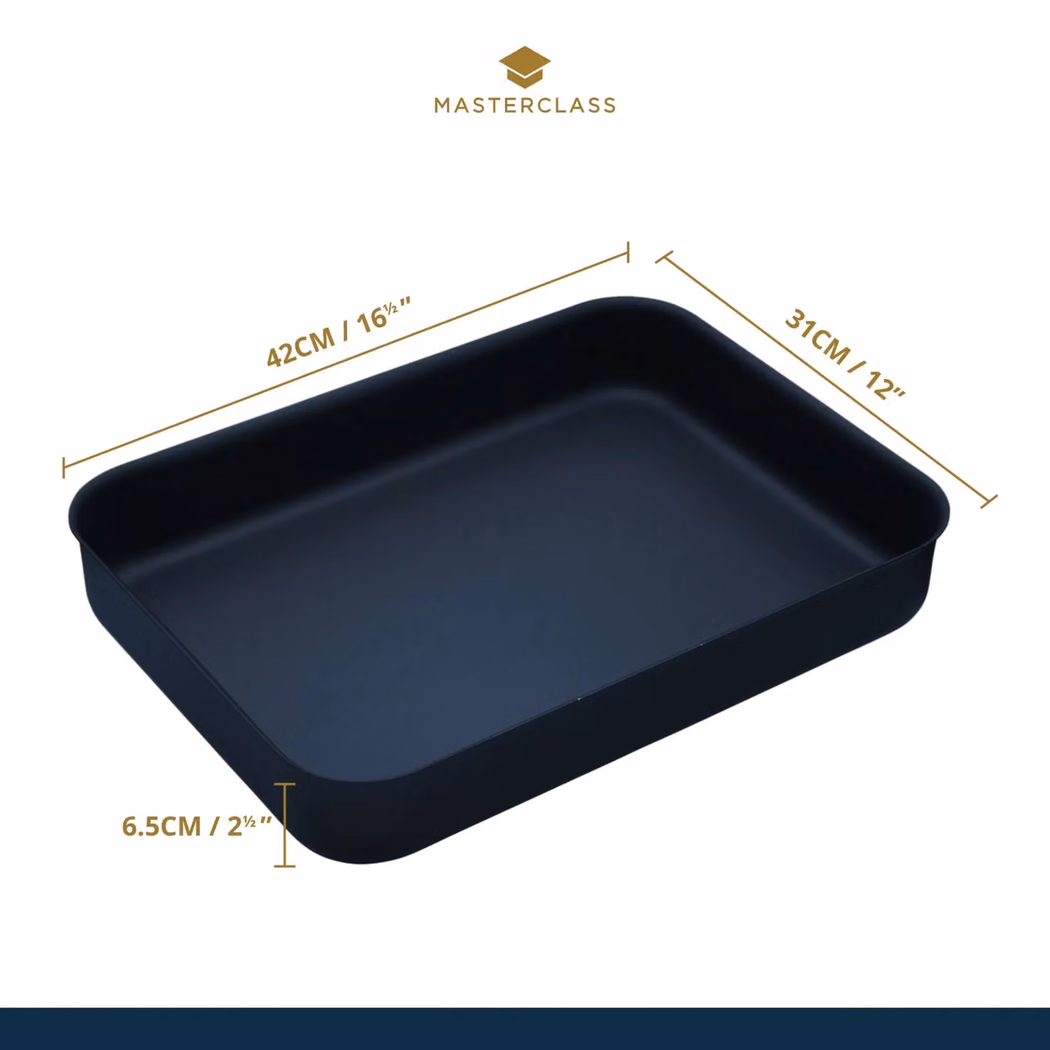 MasterClass Professional Non-Stick Hard Anodised Rectangular Roasting Pan, Black, W: 42 cm, D: 31 cm, H: 6.5 cm – 7