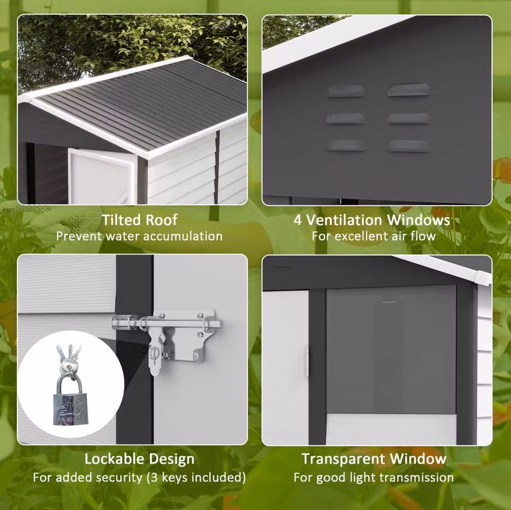 STILVORA Grey Galvanised Steel Garden Shed with Lockable Door, Window and Side Vent, W/D/H: 271 x 187 x 208 cm – 5