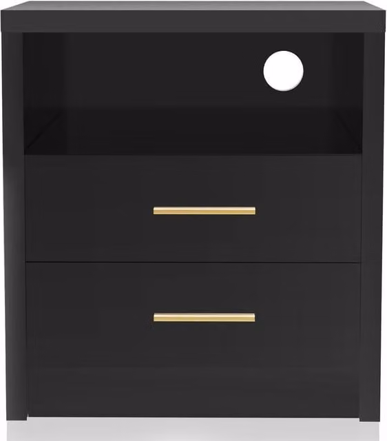 VOGREX Black Matt Bedside Cupboard Side Table with Integrated LED Lighting – 1