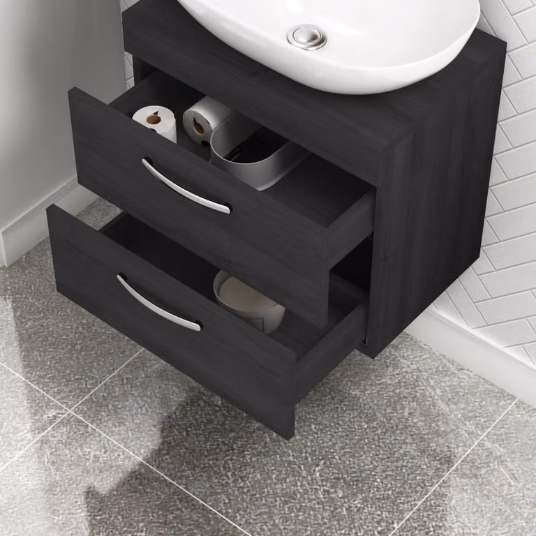 Royal Bathrooms Hale Black Wall Mounted 2 Drawer Bathroom Vanity Unit with Elva Countertop Basin