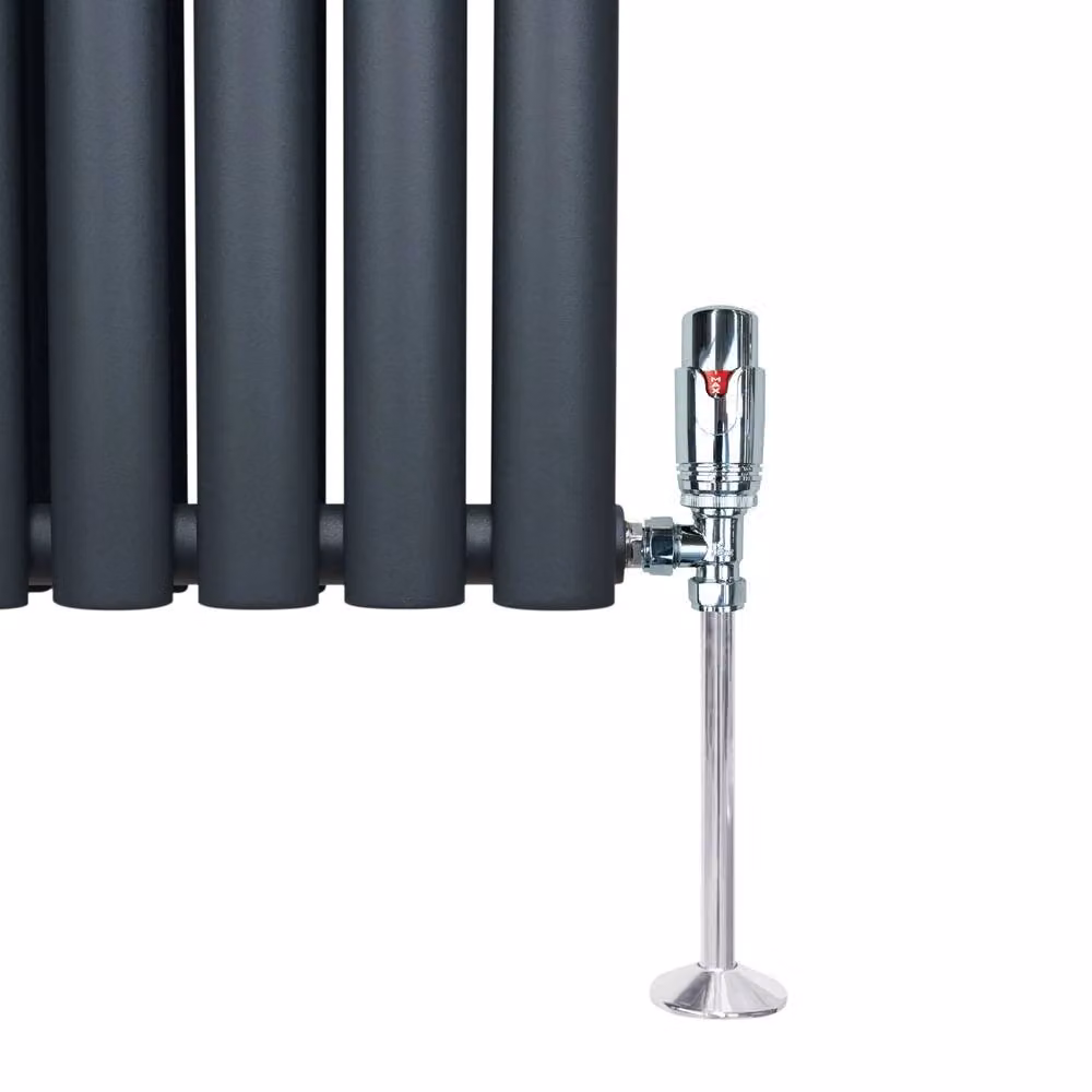 Monstershop Polished Chrome Angled Thermostatic Radiator Valve and Lockshield Set in Silver – 3