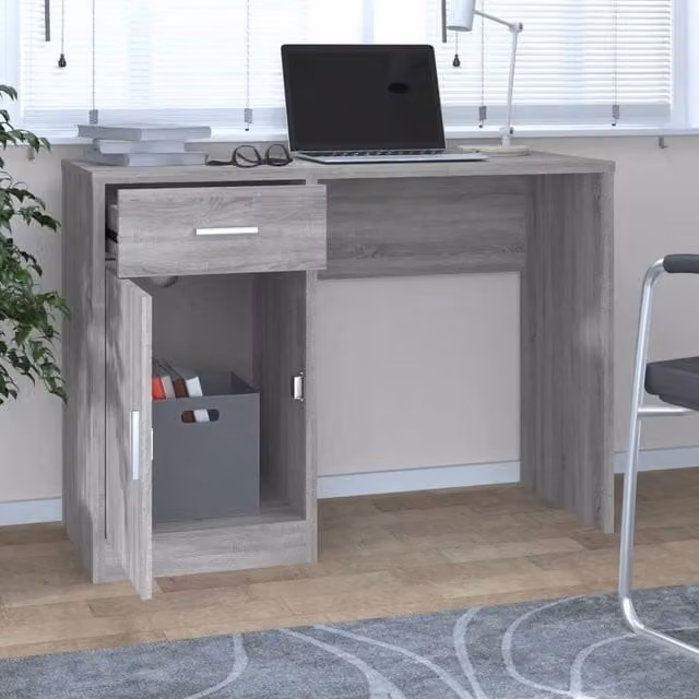Berkfield Home Modern Grey Writing Desk with Drawer and Cabinet, W/D/H: 100 x 40 x 73 cm – 1