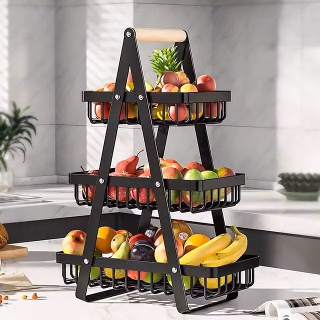 Kelvenix 3-Tier Fruit Stand and Basket in Black – 1