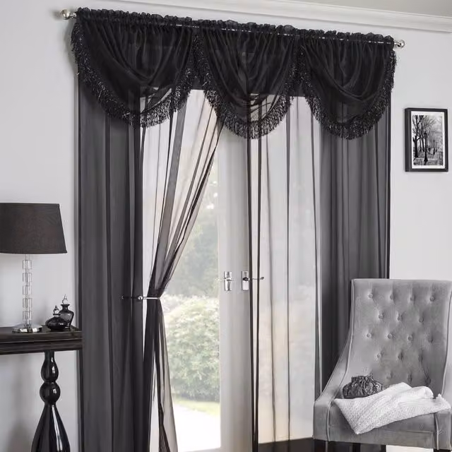 Terrys Savannah Black Single Voile Rod Pocket Ready Made Curtain