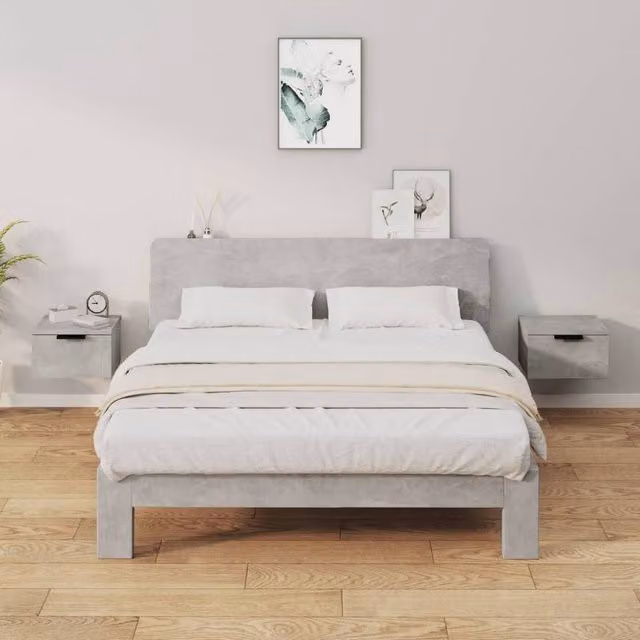Berkfield Home Set of 2 Wall-mounted Bedside Cabinets in Concrete Grey, W/D/H: 34 x 30 x 20 cm