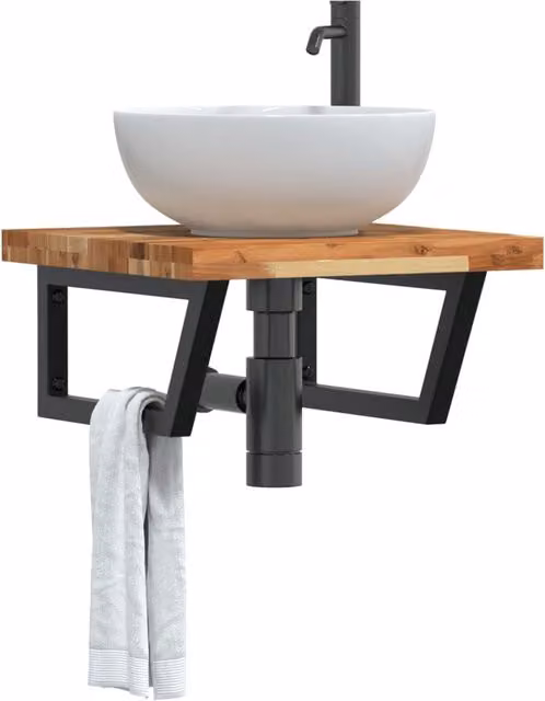 Berkfield Home Wall Mounted Basin Shelf in Brown Steel and Solid Acacia Wood