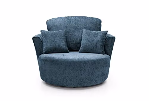Abakus Direct Harriet Swivel Tub Chair in Blue Fabric with Ottoman