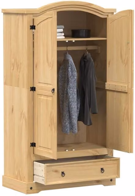 Berkfield Home Corona Wardrobe in Brown Solid Waxed Pine, W/D/H: 102 x 52 x 186 cm