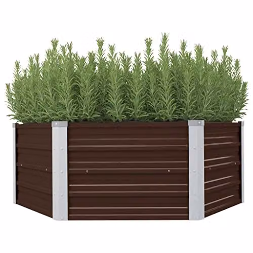 vidaXL Raised Garden Bed in Brown Galvanised Steel, W/D/H: 129 x 129 x 45 cm – 1