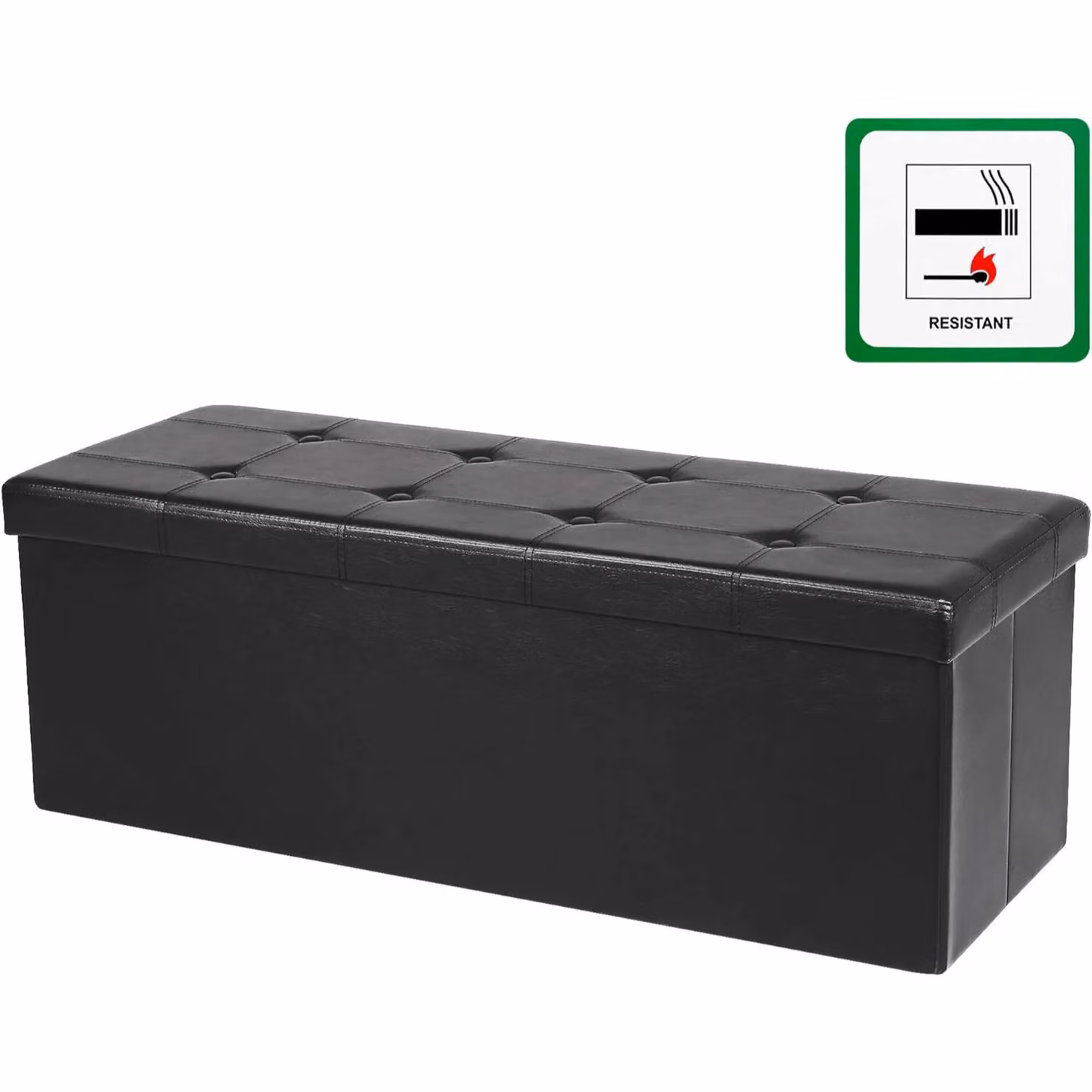 SONGMICS Large Foldable Storage Ottoman Foot Rest Cube Heavy Duty Bench in Black – 6