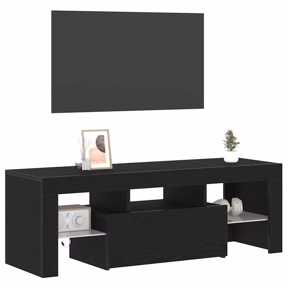 Berkfield Home Black Oak TV Cabinet with LED Lights, W/D/H: 120 x 35 x 40 cm – 3