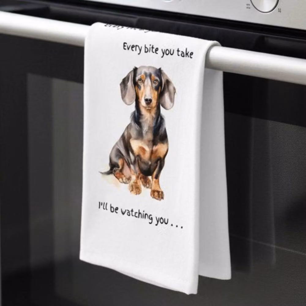 Animal Crackers Dachshund Funny Watching You Cotton Tea Towel, White and Grey, 66 cm – 2