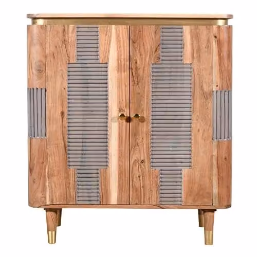 Indian Hub Geometric Acacia Wood Sideboard in Brown, W80 x D40 x H95 cm – 1