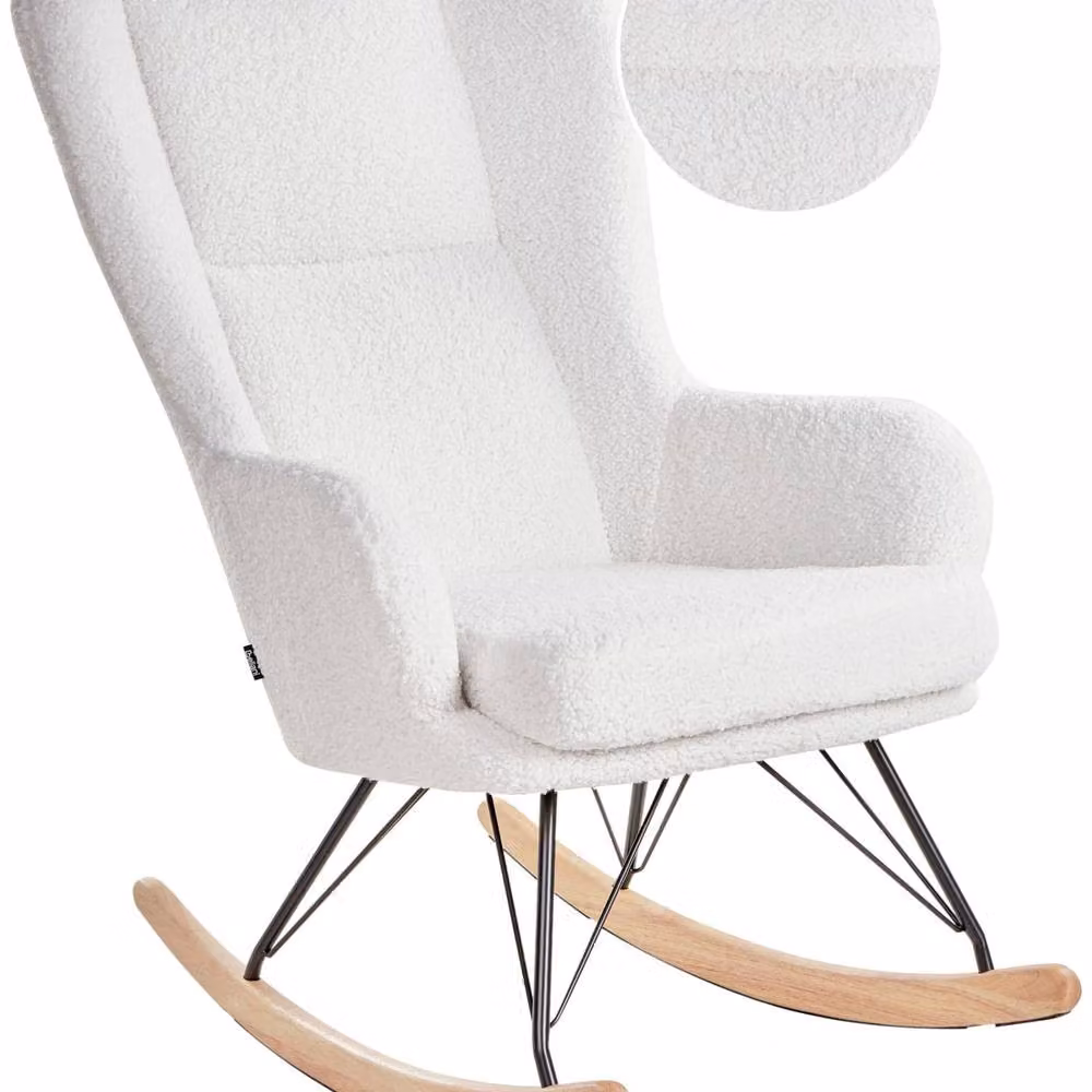 Wyld and Coco Luoma Off-White Boucle Rocking Chair with Black Metal Legs – 2
