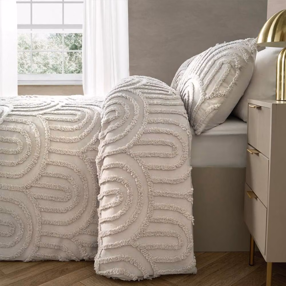 OHS Tufted Arches Bedding Set in Stone with Duvet Cover and Pillowcase, Size: Super King (200 x 200 cm) – 2