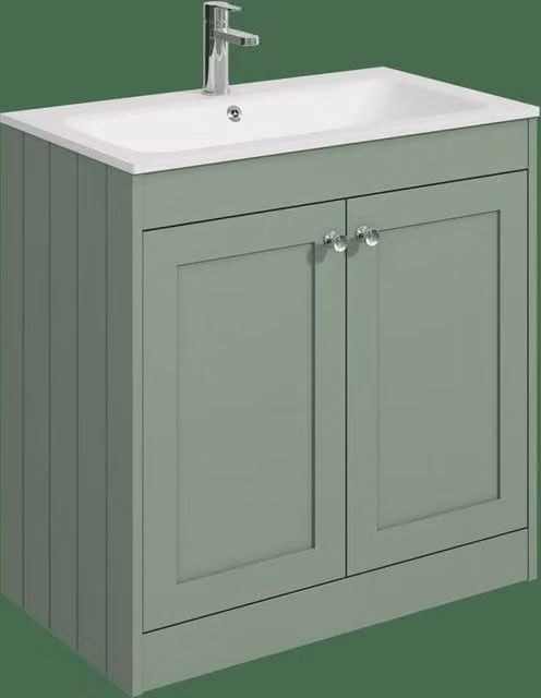 Balterley 800mm Floor Standing 2 Door Unit and Stone Basin with 1 Tap Hole in Matt Satin Green