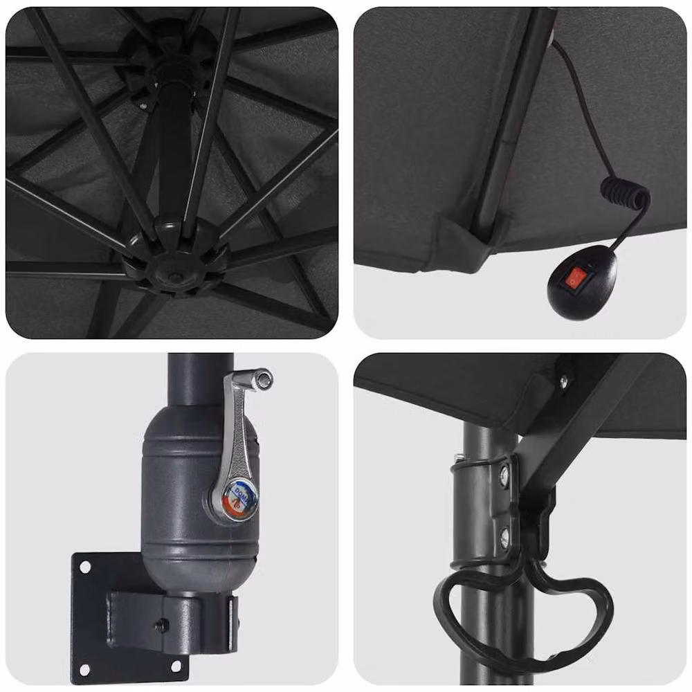 Berkfield Home Traditional Wall-mounted Garden Parasol with LEDs in Anthracite Grey, Diameter: 248 cm – 4