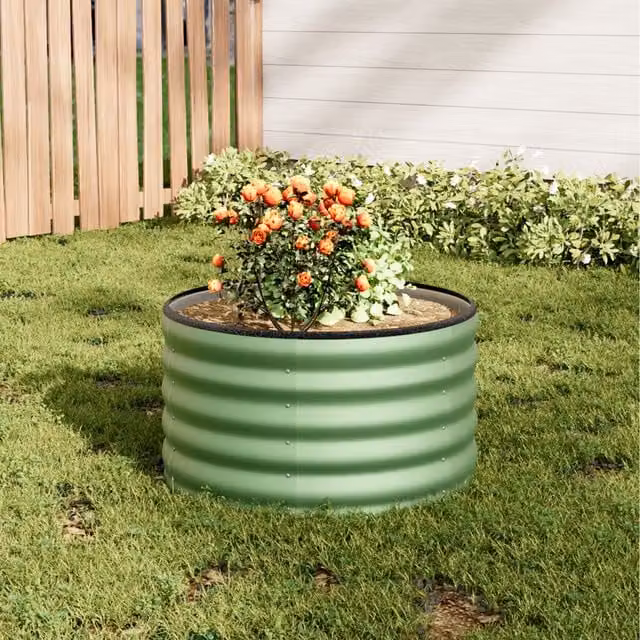 Lifeideas Round Metal Raised Garden Bed in Green, Height: 40 cm