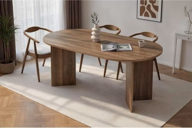 Decortie Sablin Oval Dining Table in Brown Walnut Effect