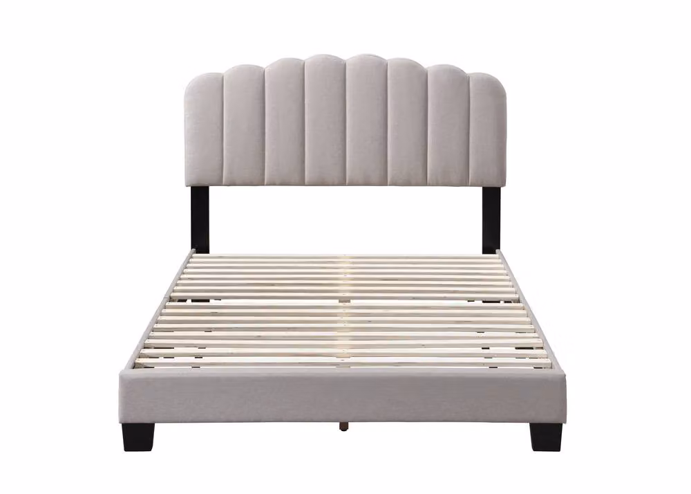 Bed Factory Direct Lunar Pebble Upholstered Fabric Bed Frame in Beige, W/D/H: 140 x 200 cm – 3