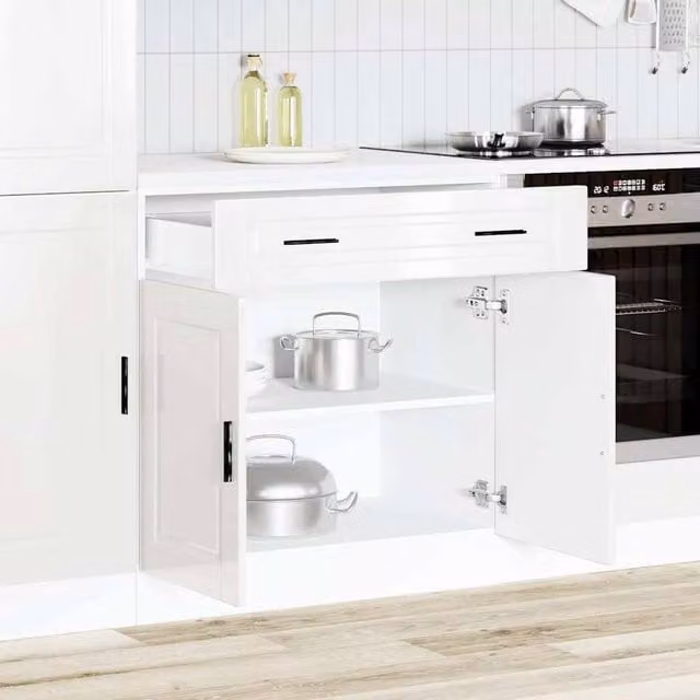 Berkfield Home Porto High Gloss White Kitchen Base Cabinet W/D/H: 80.0 x 46.0 x 81.5 cm
