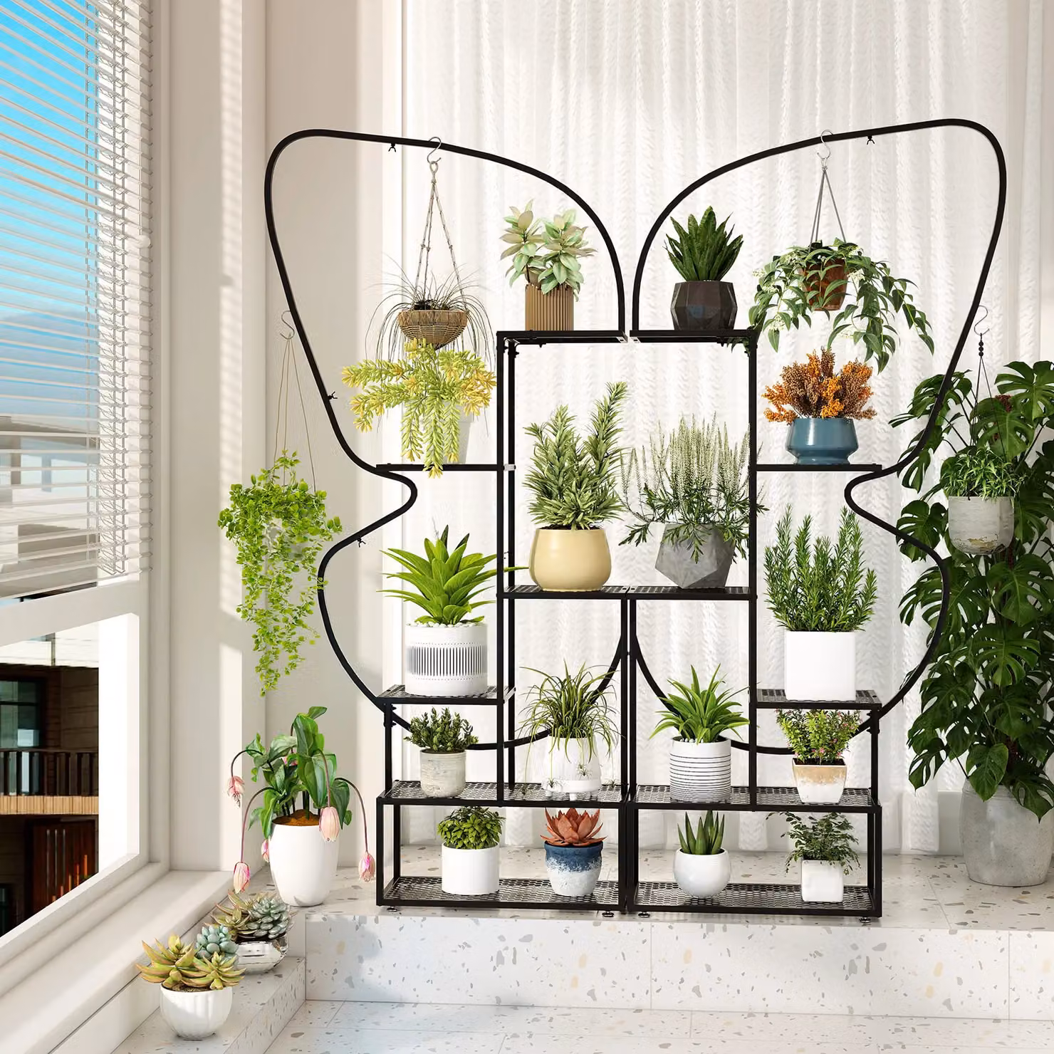 Gymax 6-Tier Butterfly-Shaped Metal Plant Stand in Black – 5
