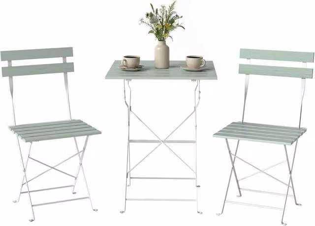 OUTSUNNY 3 Piece Folding Outdoor Garden Bistro Set for 2 People in White and Green