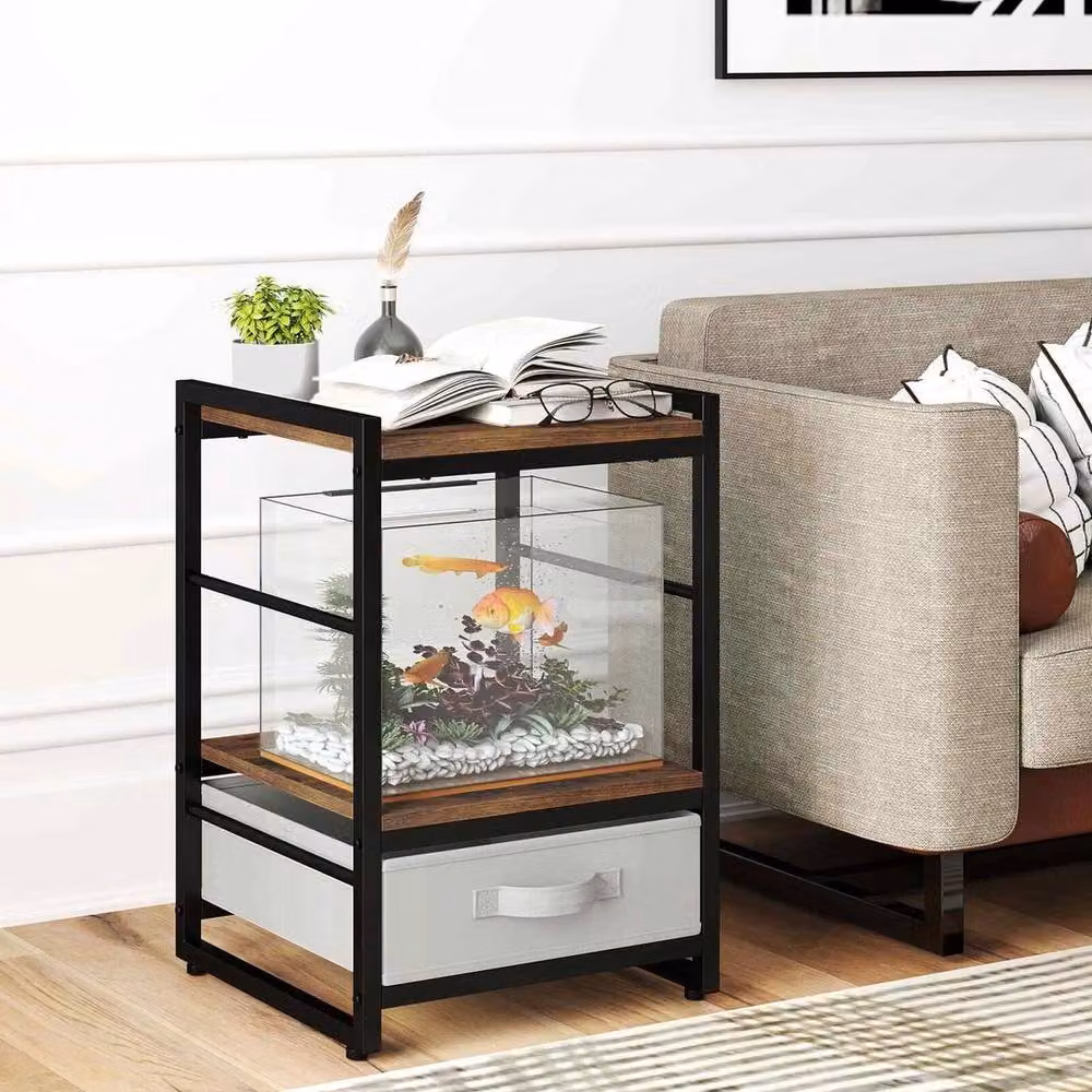 KORVIXA Industrial Nightstand and Bedside Table in Brown and Black – 4
