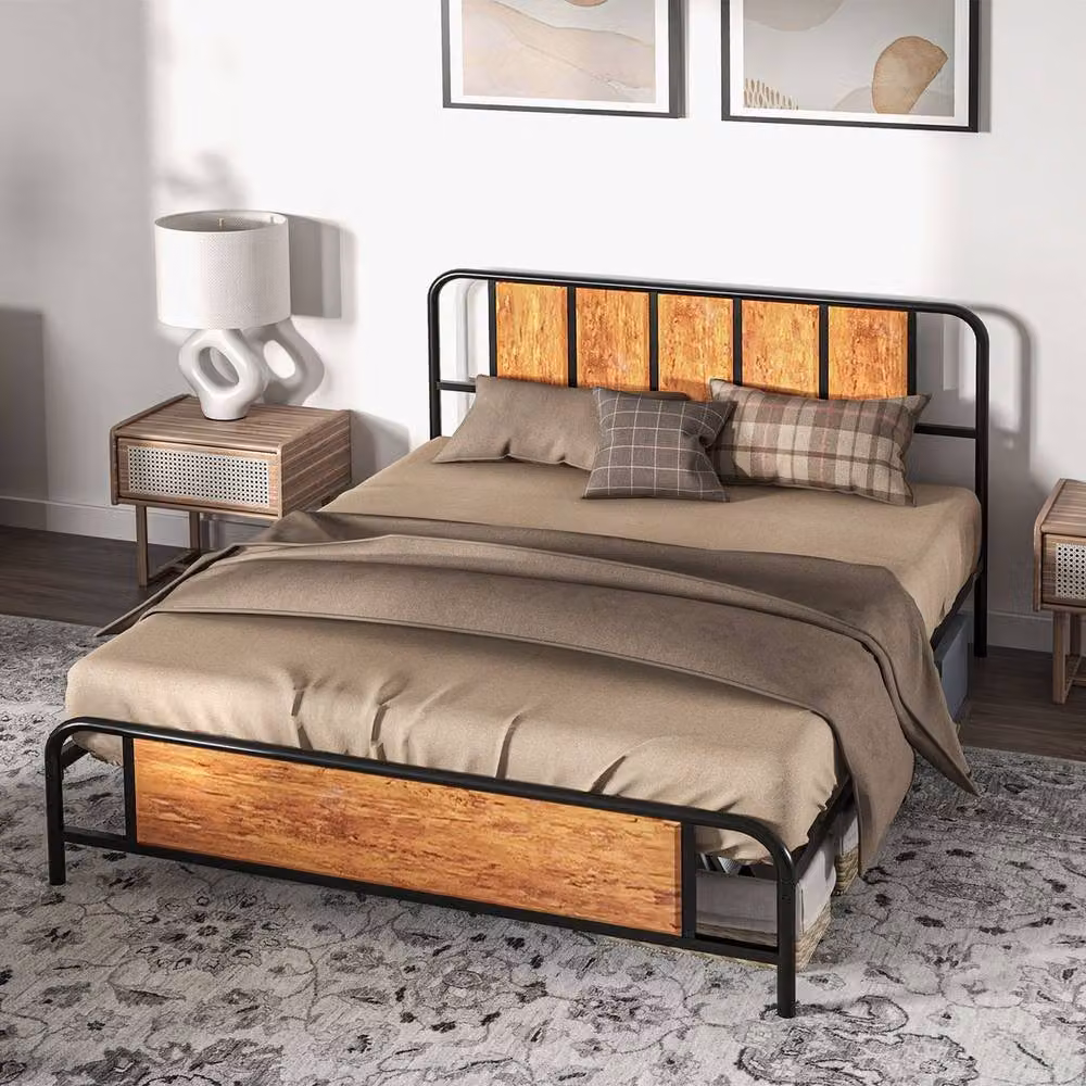 KORVIXA Bed Frame with Footboard in Brown, W: 160 cm, D: 207 cm, H: 102 cm – 2