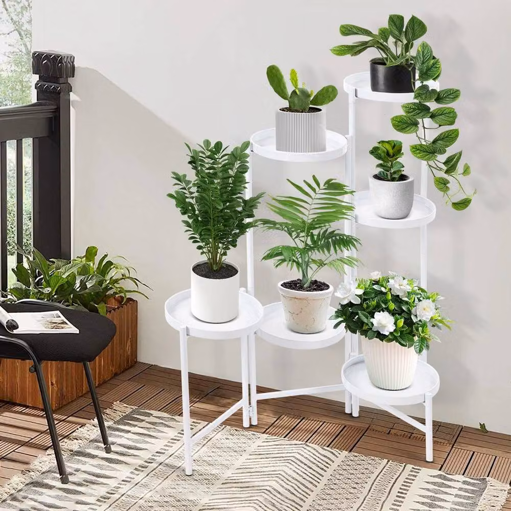 Kelvenix Modern 6-Tier Metal Plant Stand in Matt White – 2