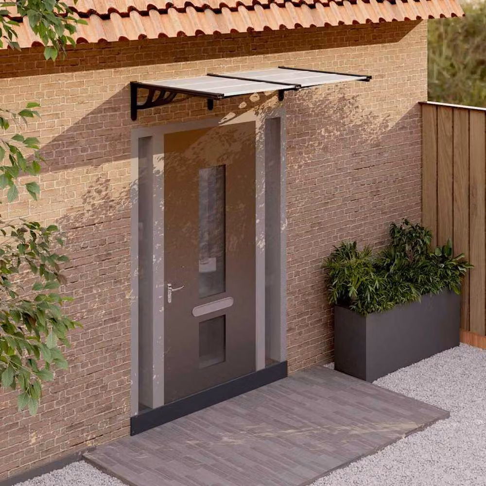 Berkfield Home Door Canopy in Black and Transparent Polycarbonate, W: 90 cm, H: 152.5 cm – 2