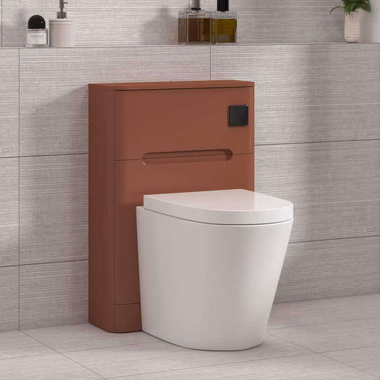 Royal Bathrooms Venice Wall Mounted Terracotta Clay WC Unit with White Rimless Ceramic Toilet Seat and Soft Close Lid, Width: 55 cm