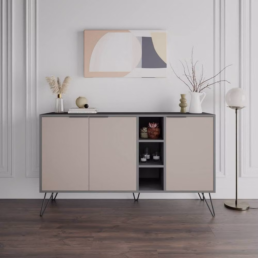 CALICOSY Clara Sideboard with 3 Niches and 3 Doors in Taupe Beige – 2