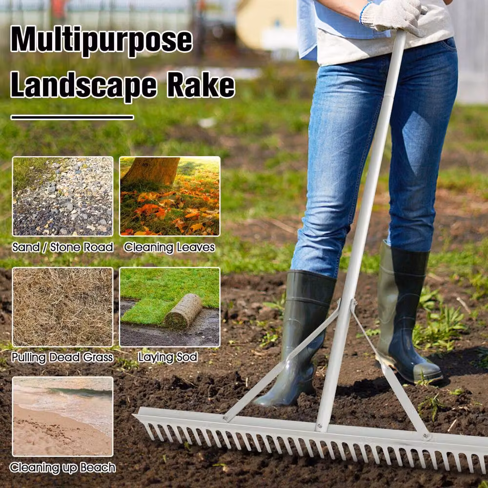 Costway Heavy-Duty Aluminium Landscape Rake with 36 Tines in Silver – 6