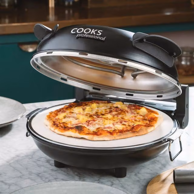 Cooks Professional Electric Pizza Oven with Stone Base and Timer in Black – 1
