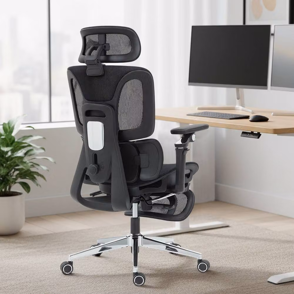 ERGOVEXA Ergonomic Black Fabric Office Chair with Headrest and Armrests – 2