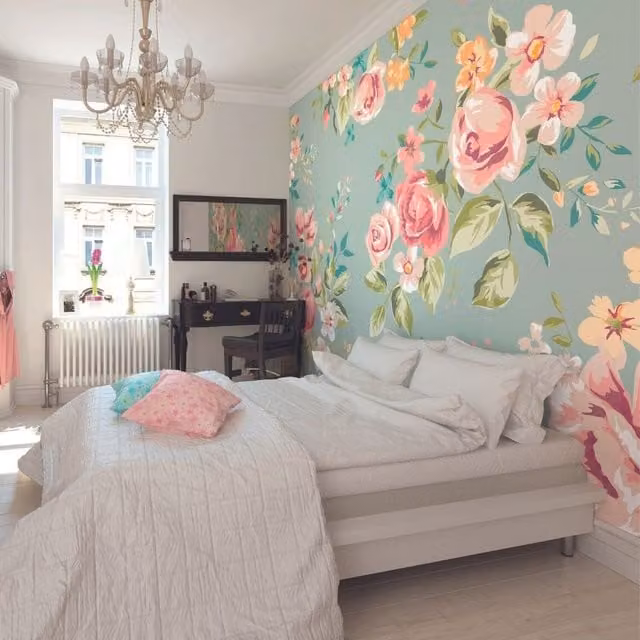 Origin Murals Shabby Chic Floral Wall Mural in Yellow and Multicolour