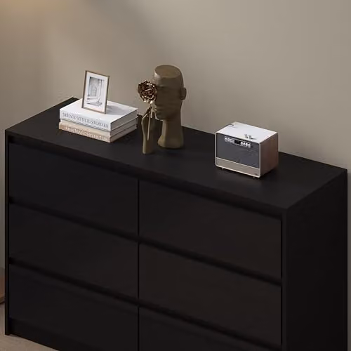 Harmin High Gloss Handleless 6 Drawer Chest of Drawers in Black, W/D/H: 120 x 40 x 75 cm – 4