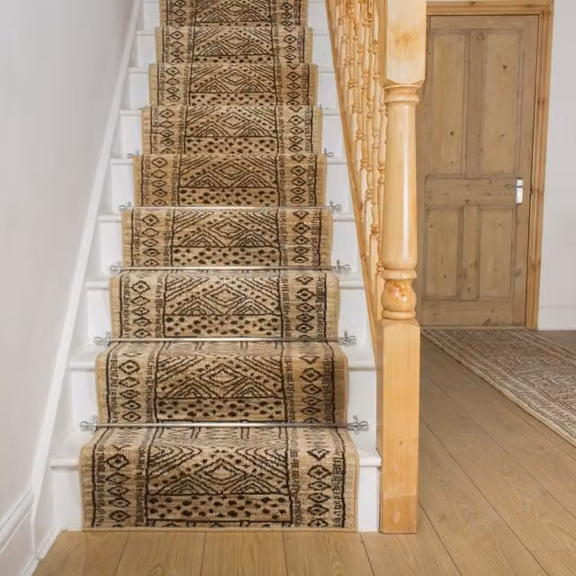 runrug Afrikans Stair Runner Carpet in Light Beige, W: 80 cm x L: 510 cm