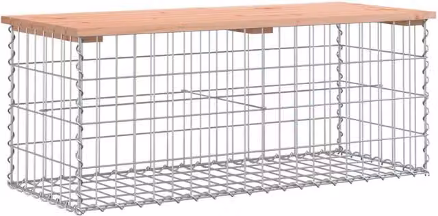 Berkfield Home Gabion Design Garden Bench in Brown Solid Douglas Wood, W/D/H: 103 x 44 x 42 cm