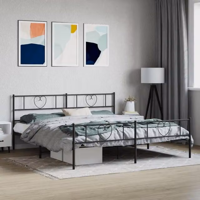 Berkfield Home Metal Bed Frame with Headboard and Footboard in Black, 200 x 200 cm